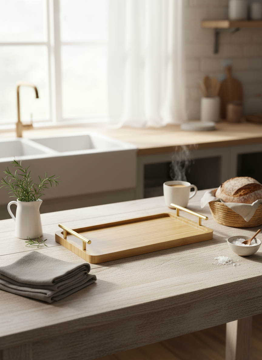 Houten serverplank - Gold handvat