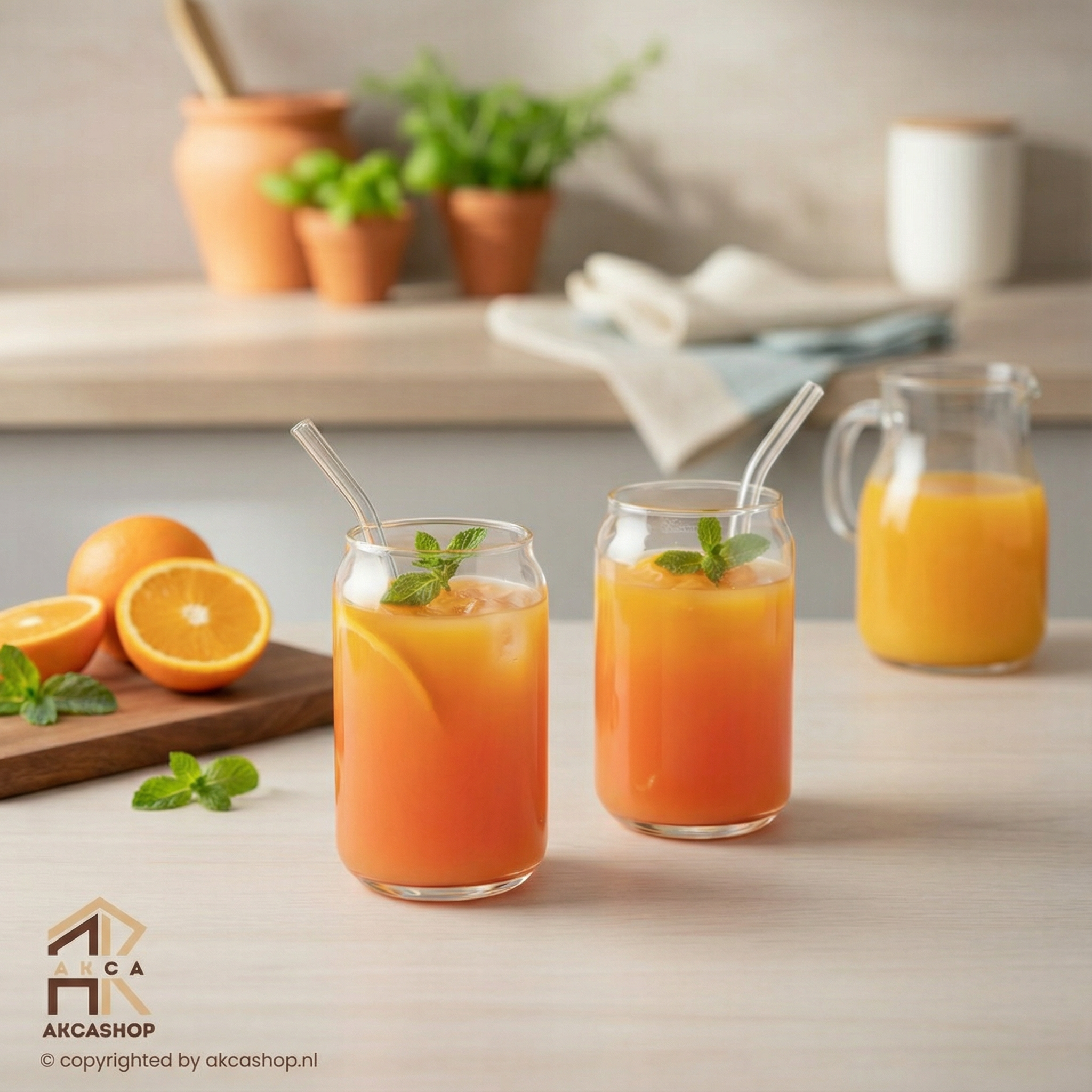 Glas met rietje - 4 delig