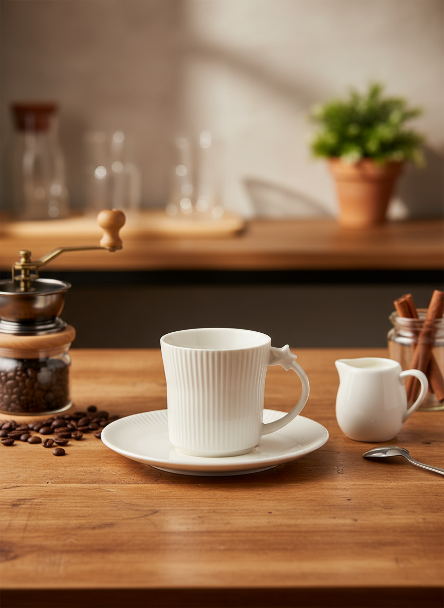 Koffieset - Wit sterhandvat - 12st Klein