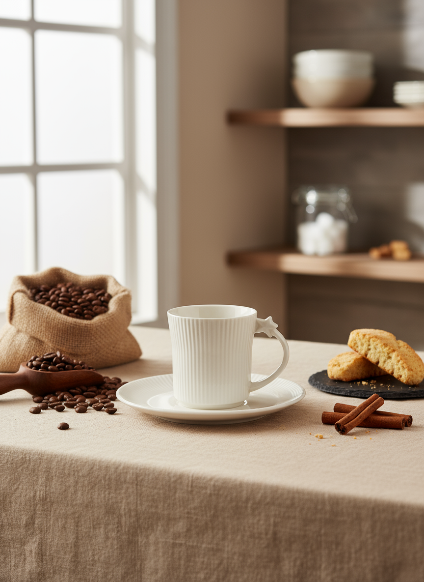 Koffieset - White star handle - 12 delig Groot