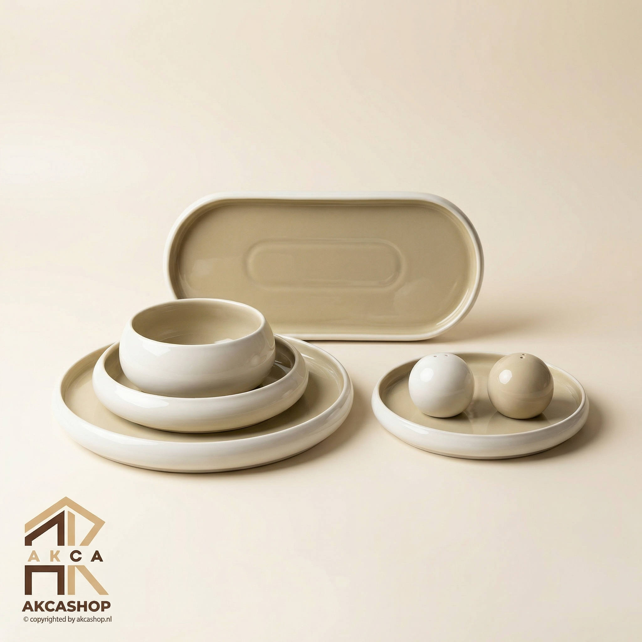 Chubby Dinnerset - Beige en Wit - 27Pcs
