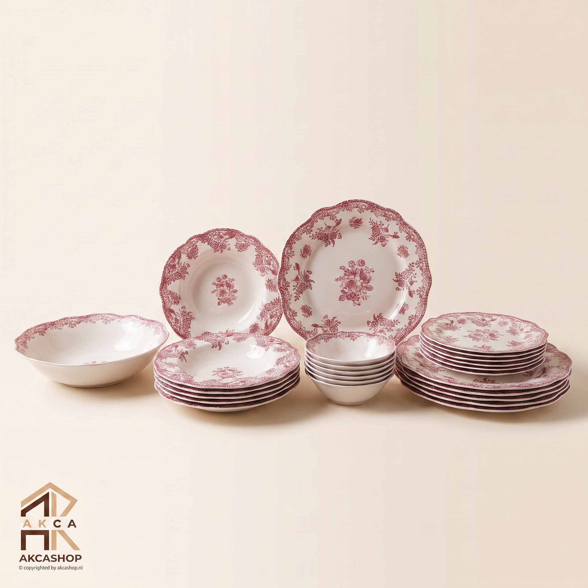 Vintage Serviesset - 25 Delig - Roze