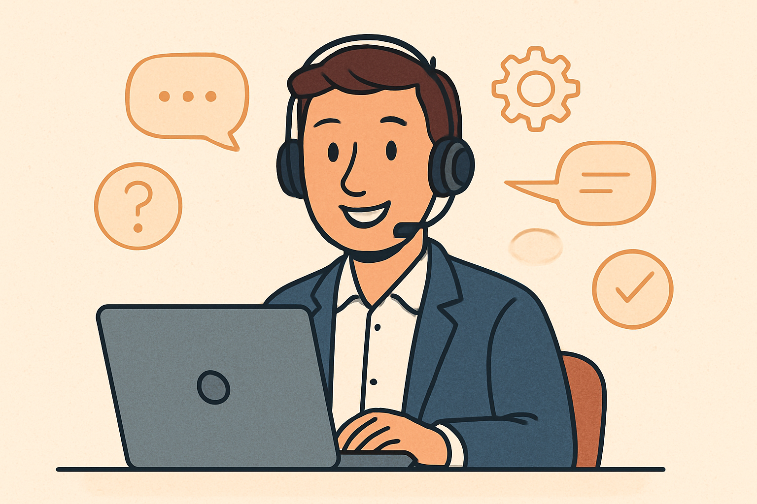 make an apealing picture with a guy behind a laptop for customer service, but make it a drawing not a realistic one]